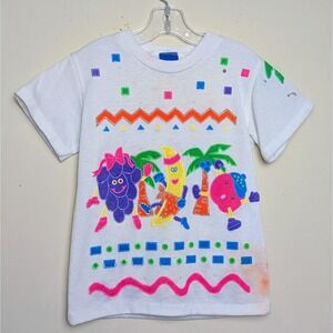 Vintage‎ New Moves Tropical Fruit Neon Puff Print AOP Single Stitch Shirt 4-5